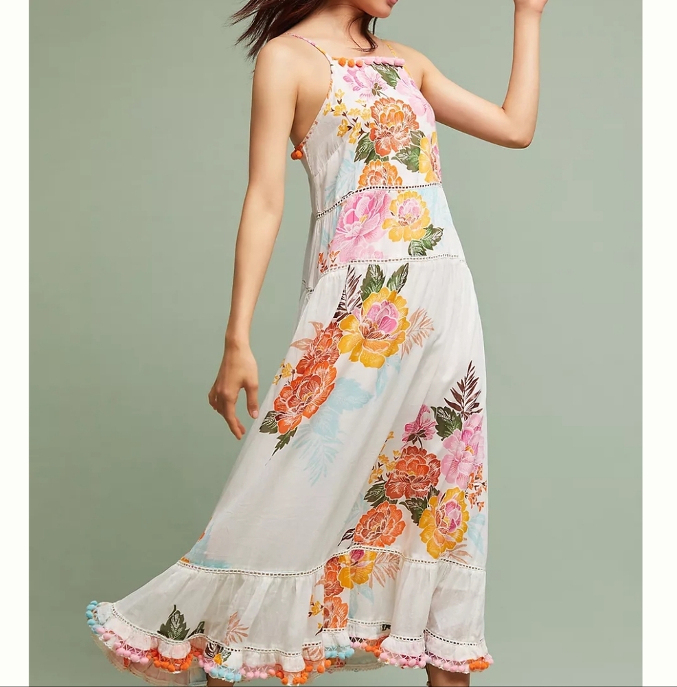 Farm Rio Havana Floral Maxi Dress Cream Size XS